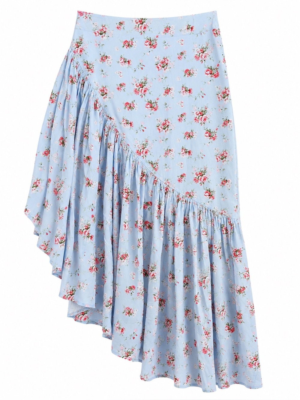 NWOT Abercrombie & Fitch Blue Floral Asymmetrical Ruffle Midi Skirt Size Small